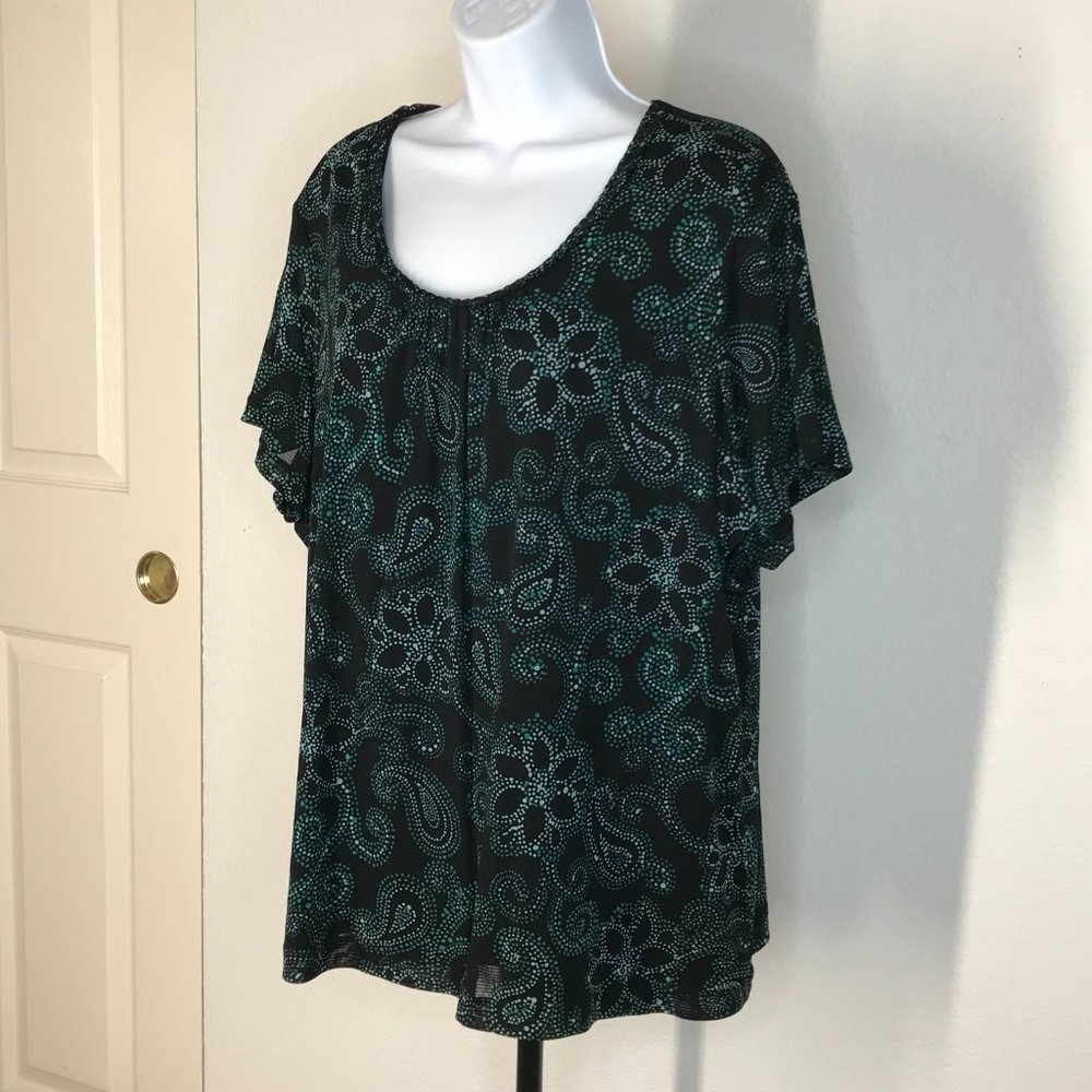 Croft & Barrow S/S Blouse | Black/Green | Size 3X - Picture 4 of 12